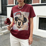 VINESU A11 - Vintage Mouse Art Tee with Hand-Embellished Rhinestones