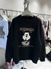 VINESU Rhinestone Retro Cartoon Sweatshirt - 3D Bling Design, Sweet-Cool Street Style