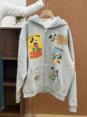 A75 - Vintage Disney Comic Print Distressed Zip-Up Hoodie | Loose Jacket