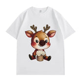 VINESU Y451 - 3D Beaded Reindeer Vintage Washed Short Sleeve Tee