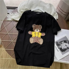 A82 - Unisex Heavyweight Boxy Tee | Hand-Beaded Bear Patch Heavy Cotton T-Shirt
