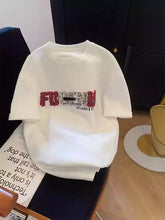A89 - Heavy-Duty Beaded "FUGENI" Color-Block Oversized T-Shirt | 220g Cotton Casual Top
