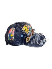 Vinesu H11 - Vintage BugsBunny Patchwork Distressed Baseball Cap | Handmade One-of-a-Kind Sun Hat💙Sea Blue