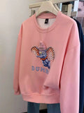 VINESU Dumbo Sweatshirt - with ears covered in shiny rhinestones and wearing a three - dimensional plush small hat