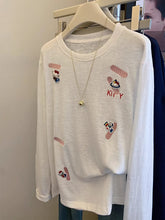 VINESU A46 Women’s Oversized Hello Kitty All-Over Embroidery Long Sleeve Tee | Sanrio Coquette Top