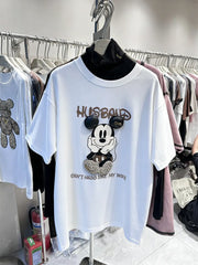 VINESU Rhinestone Cartoon Mouse TEE - 3D Bling Design, Sweet-Cool Street Style