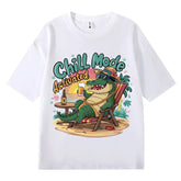 VINESU 100% Cotton Oversized T-Shirt: Chill Mode Activated Crocodile Vacation Graphic Print