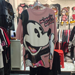 A130 - Minnie Mouse Oversized Graphic T-Shirt - Sequined Streetwear 300g Cotton Tee