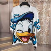 A104 - Sparkling Donald Duck Rhinestone Graphic T-Shirt - Oversized 320g Premium Cotton Tee, Creative Streetwear Glitzy Cartoon Loose Fit Top