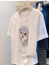 A100 - Cute Shih Tzu Graphic Tee - Women’s White 220g Premium Cotton T-Shirt with Sequin Beret