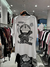 A168 - 320g Ultra-Heavyweight Doraemon Graphic Tee - Minimalist Sequin Embroidery T-Shirt - Premium Structured Boxy Fit Cotton Top
