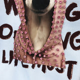 B09 - Heavyweight Cotton Crewneck Sweatshirt with Hand-Nailed Pink Rhinestones & Printed Dog Hood Graphic