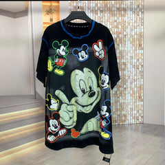 Rhinestone Mickey Graphic T-Shirt | Double-Sided Oversized Statement Tee