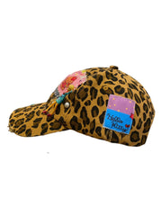 H21 - Leopard Print Sun Hat with Hello Kitty & Barbie – Handmade & One of a Kind 🐆☀️🎀