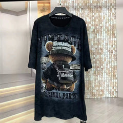 Rhinestone Teddy Bear Graphic T-Shirt | Oversized Heavy Bling Statement Tee