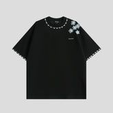 3D Floral Pearl Embellished T-Shirt | Oversized Designer Statement Tee