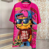 Too Legit Garfield Rhinestone Graphic T-Shirt | Oversized Streetwear Statement Tee