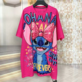 Stitch Rhinestone Graphic T-Shirt | Oversized Pink Heavy Bling Statement Tee