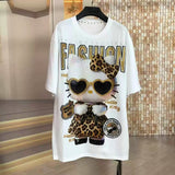 Hello Kitty Rhinestone Oversized T-Shirt | Leopard Bow Statement Tee