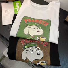Handmade Beaded Glasses Snoopy Cotton T-Shirt | Vintage Graphic Oversized Tee