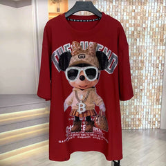 Luxury Rhinestone Minnie Graphic T-Shirt | Heavy Embellished Oversized Cotton Tee