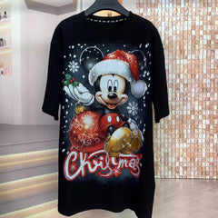 Christmas Sparkle Mickey Graphic Tee | Handmade Rhinestone Oversized T-Shirt