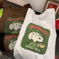 Handmade Beaded Glasses Snoopy Cotton T-Shirt | Vintage Graphic Oversized Tee