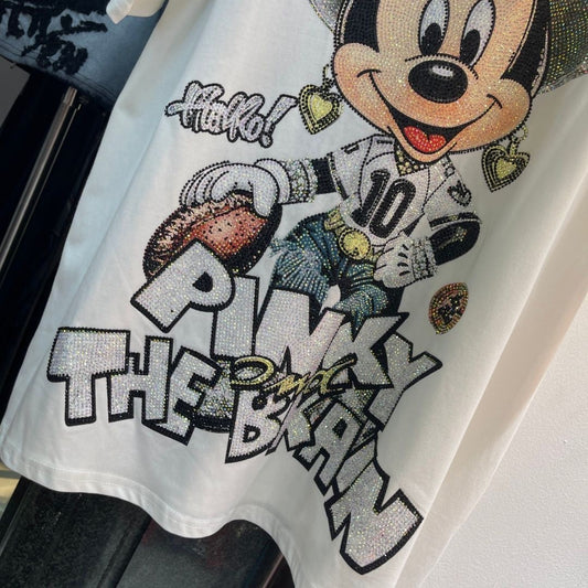 Handmade cartoon-inspired T-shirt featuring crystal embellishments, vintage graphic artwork, and premium craftsmanship