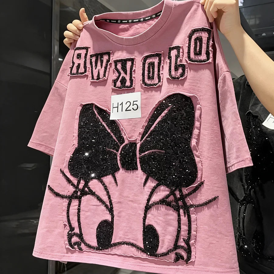 VINESU H125 🎀 H126 🔥2026 Trend: Daisy Washed Vintage Heavy-Detail Tee