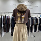 A105 - 220g Heavyweight Cotton Creative 3D Cat Graphic T-Shirt with Handmade Beaded Glasses & Bowtie - Premium Loose Fit Tee