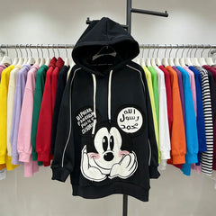 VINESU Y204 - Oversized Cartoon Mouse Hoodie | Handmade Patchwork Graphic Sweatshirt (3 Colors)