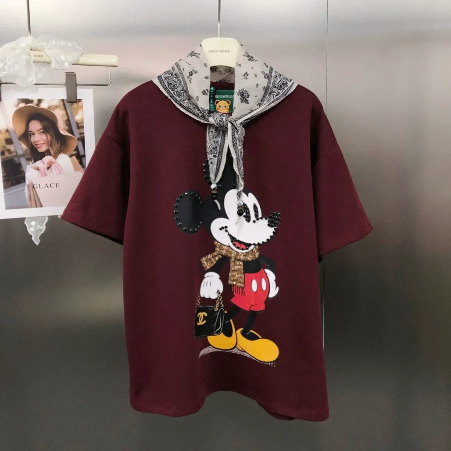 VINESU Trendy Mickey Mouse T-Shirt + Free Bandana Scarf