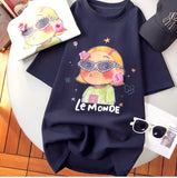 VINESU A12 - Le Monde Girl Oversized Tee with Rhinestone Sunglasses