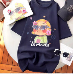 VINESU A12 - Le Monde Girl Oversized Tee with Rhinestone Sunglasses