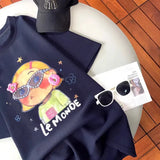 VINESU A12 - Le Monde Girl Oversized Tee with Rhinestone Sunglasses