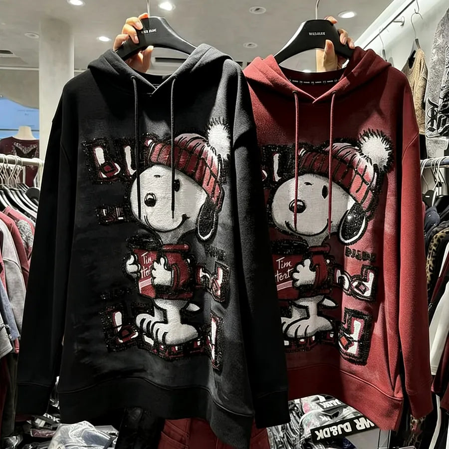 VINESU Y294🎀 Y670 🔥Snoopy Heavy-Detail Beaded Hoodie