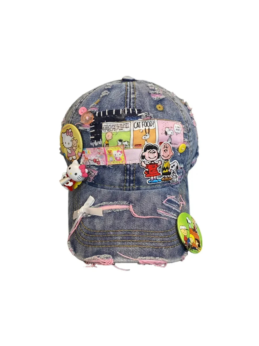 Vinesu H15 - Original Snoopy Cartoon Appliqué Patchwork Baseball Cap