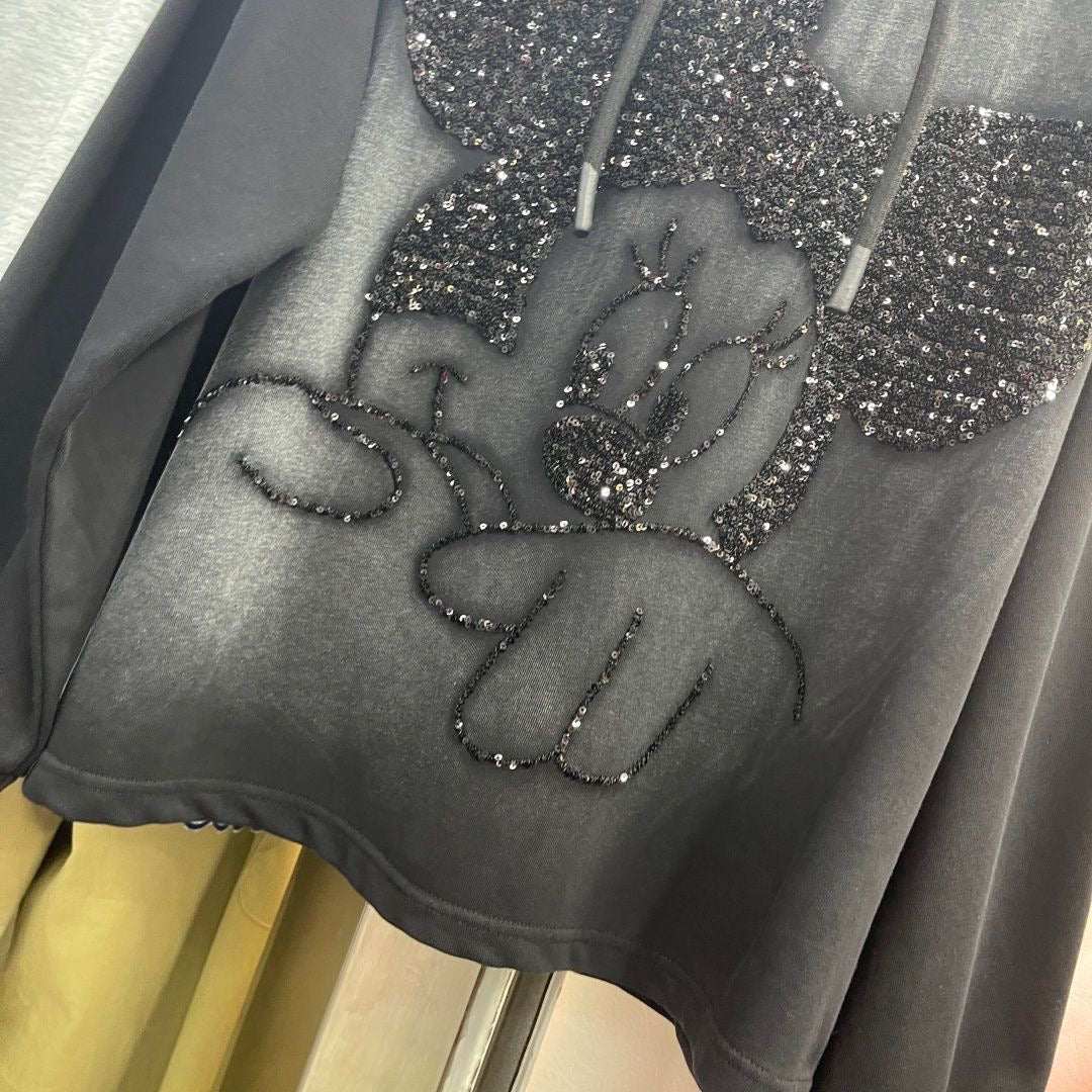 Sequin Embroidered Minnie Hoodie – Lightweight Oversized Pullover