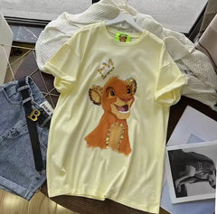 220g Cotton Simba Graphic Tee - Gold Sequin Crown & Ear Embellishments - Unisex