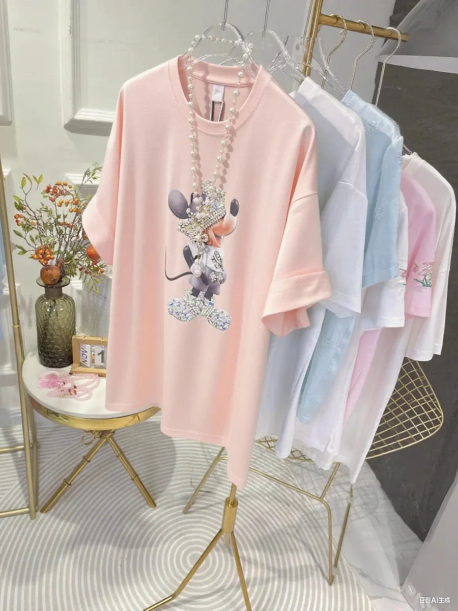 Mickey Crown Heavy Craft Crystal Embellished Tee