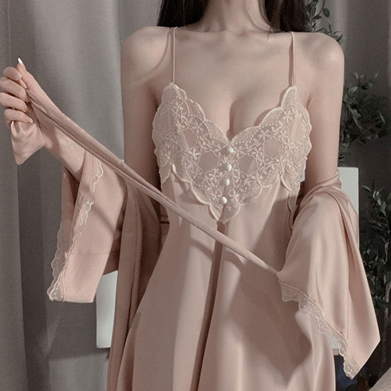 P-14 Lace Embroidery Silk Nightwear Lingerie