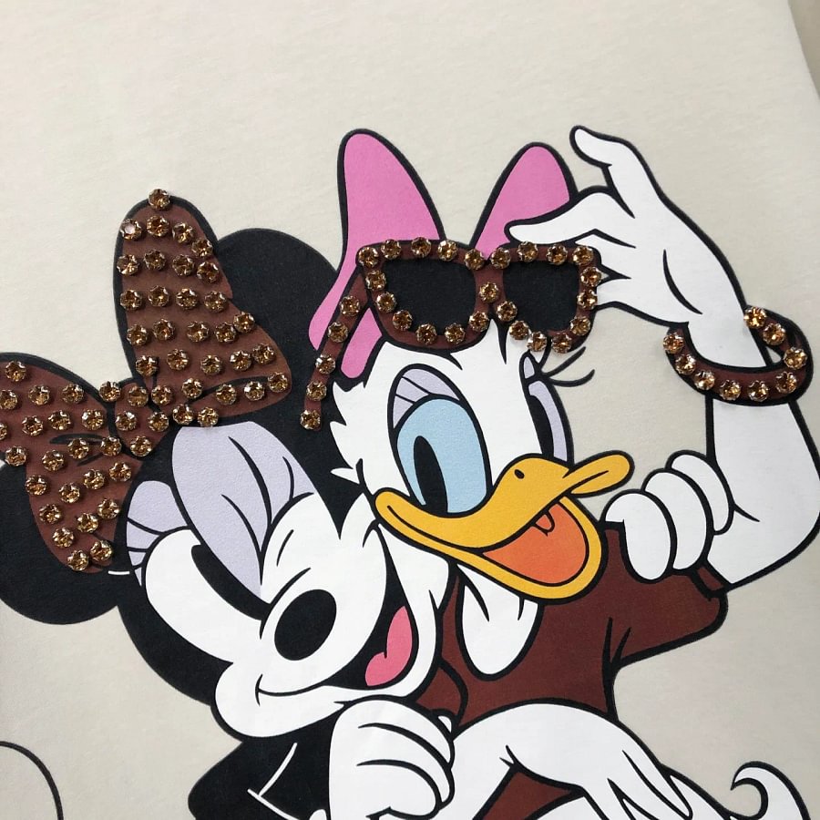 VINESU Minnie & Daisy Duck T-Shirt - Pearl/Rhinestone Details