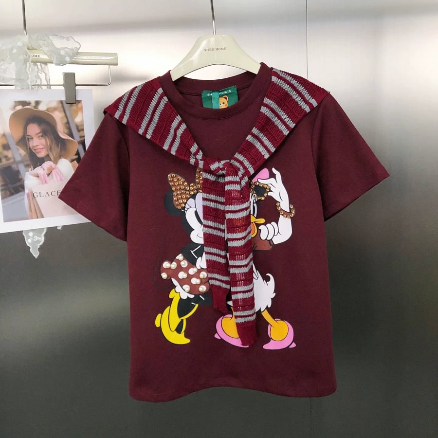 VINESU Minnie & Daisy Duck T-Shirt - Pearl/Rhinestone Details