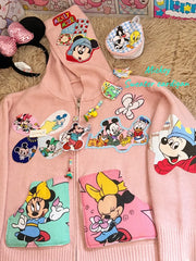 Vinesu A68 - Trendy & Cute Mickey & Minnie Knitted Hooded Cardigan - Warm Knit Sweater for Spring, Autumn, Winter