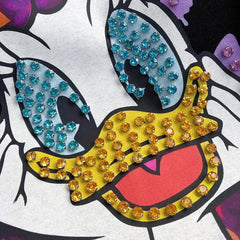 VINESU Sparkly Daisy Duck with Purple Butterflies – Black Edgy-Cute Short-Sleeve Tee