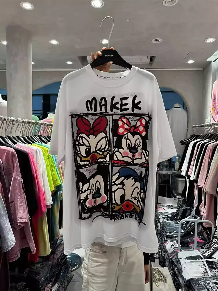A112 - Premium Texture: Streetwear Aesthetic with Full Rhinestone Craft | Mickey & Friends Vintage Quad-Panel Oversized Tee