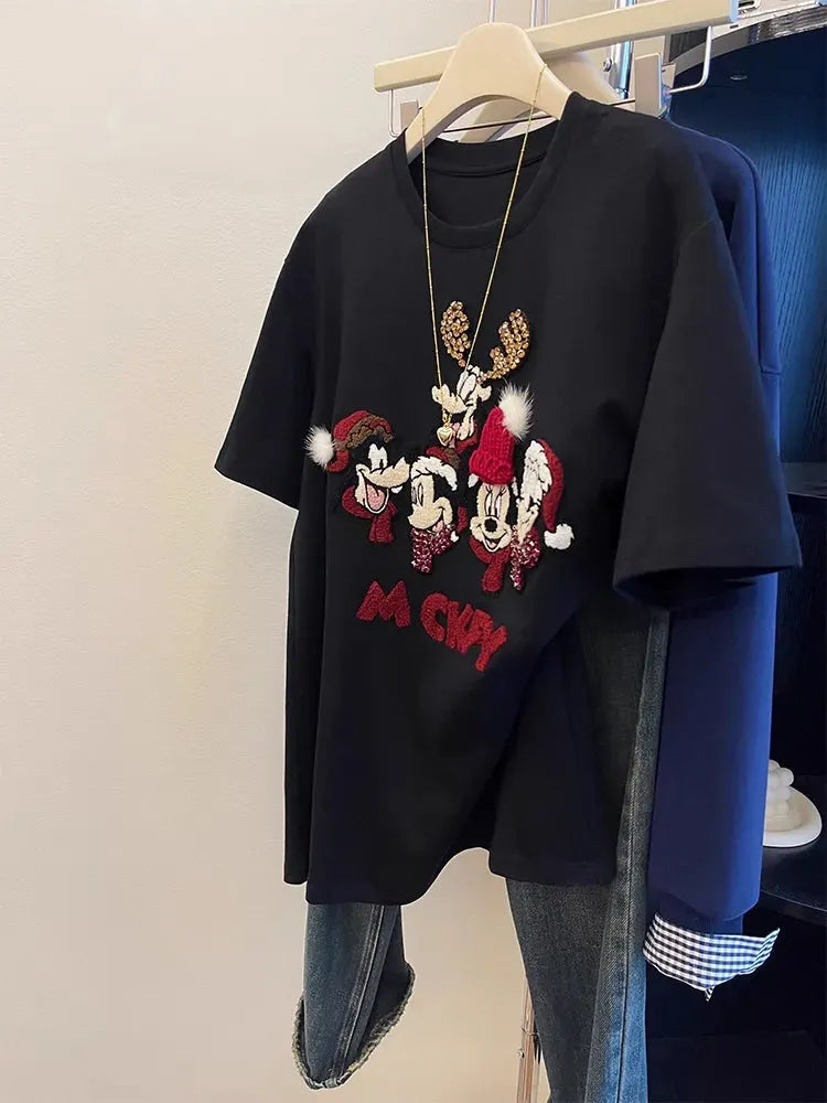 VINESU 3D Embroidered Cap & Cartoon Short-Sleeve Tee - Heavy Craftsmanship Design