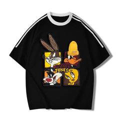 VINESU Looney Tunes 3D Accent Striped-Trim Tee | Retro Streetwear Staple
