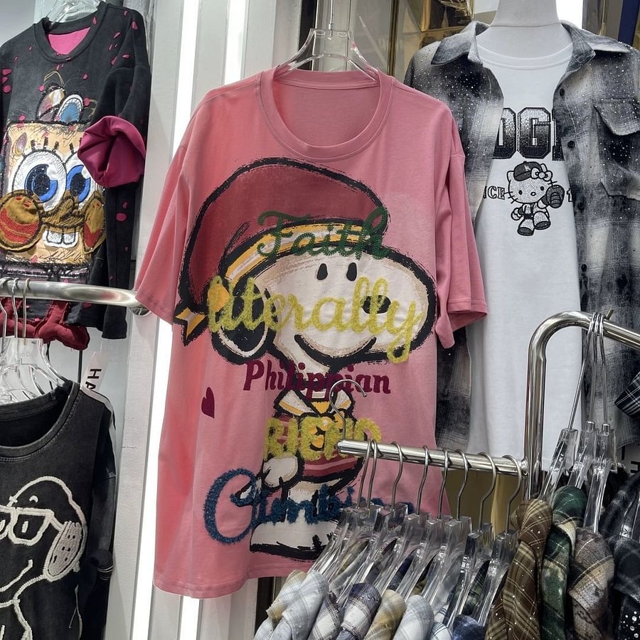 A169 -Snoopy "Artisanal Sketch" Luxury T-Shirt - 320g Ultra-Heavyweight Cotton - Chenille & Sequin Embroidered High-Street Tee