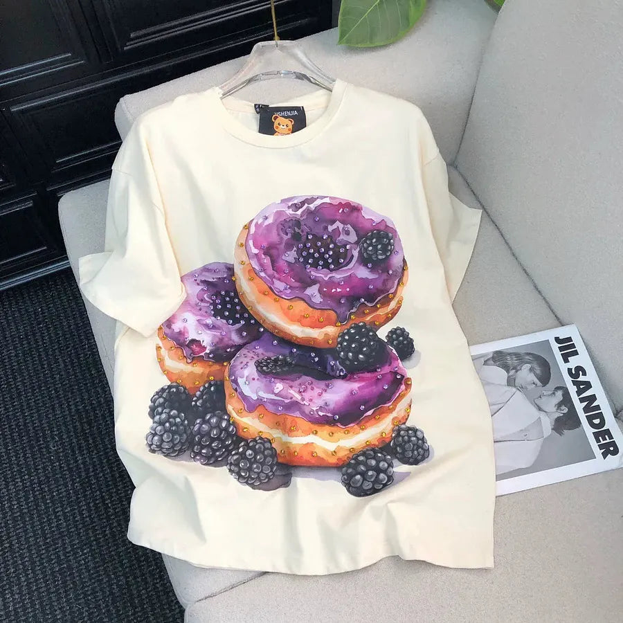 VINESU Heavy Beaded Donut Print Short Sleeve
